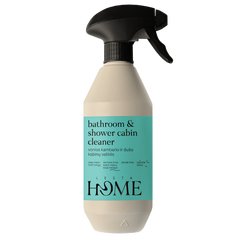 Spray bottle labeled 'bathroom & shower cabin cleaner' by Lesta Home on a white background