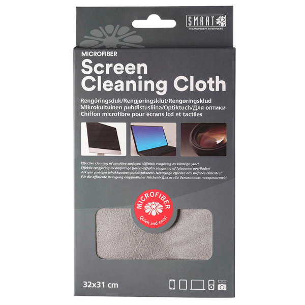 Packaging of screen cleaning cloth with SMART logo on a white background